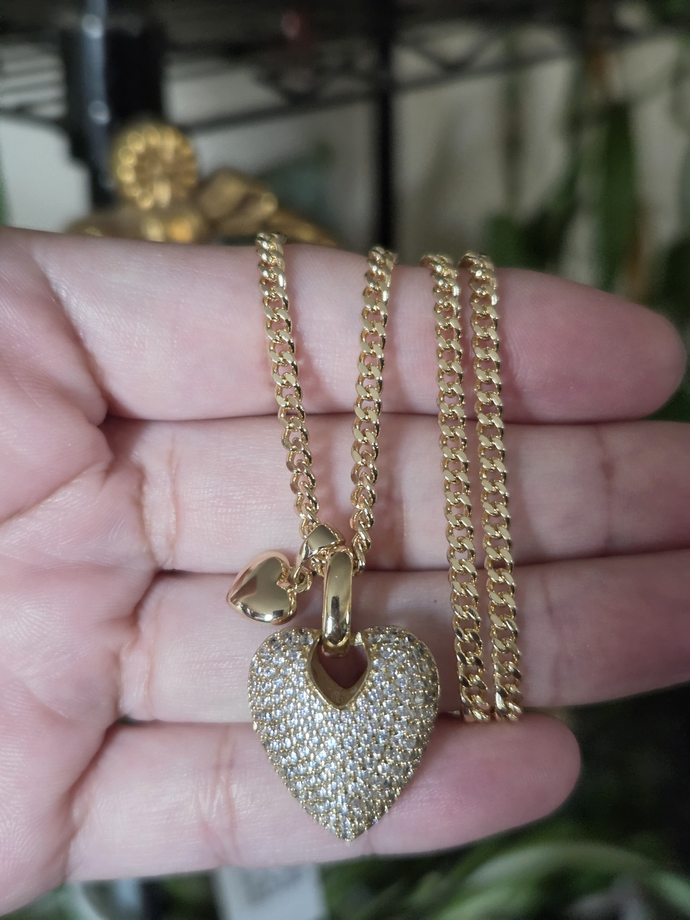 Gold Heart Pendant Necklace with Pavé Crystals - Women's Jewelry